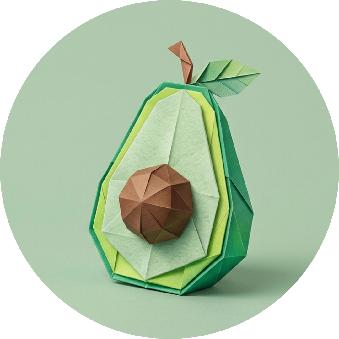 Origami-style illustration of an avocado